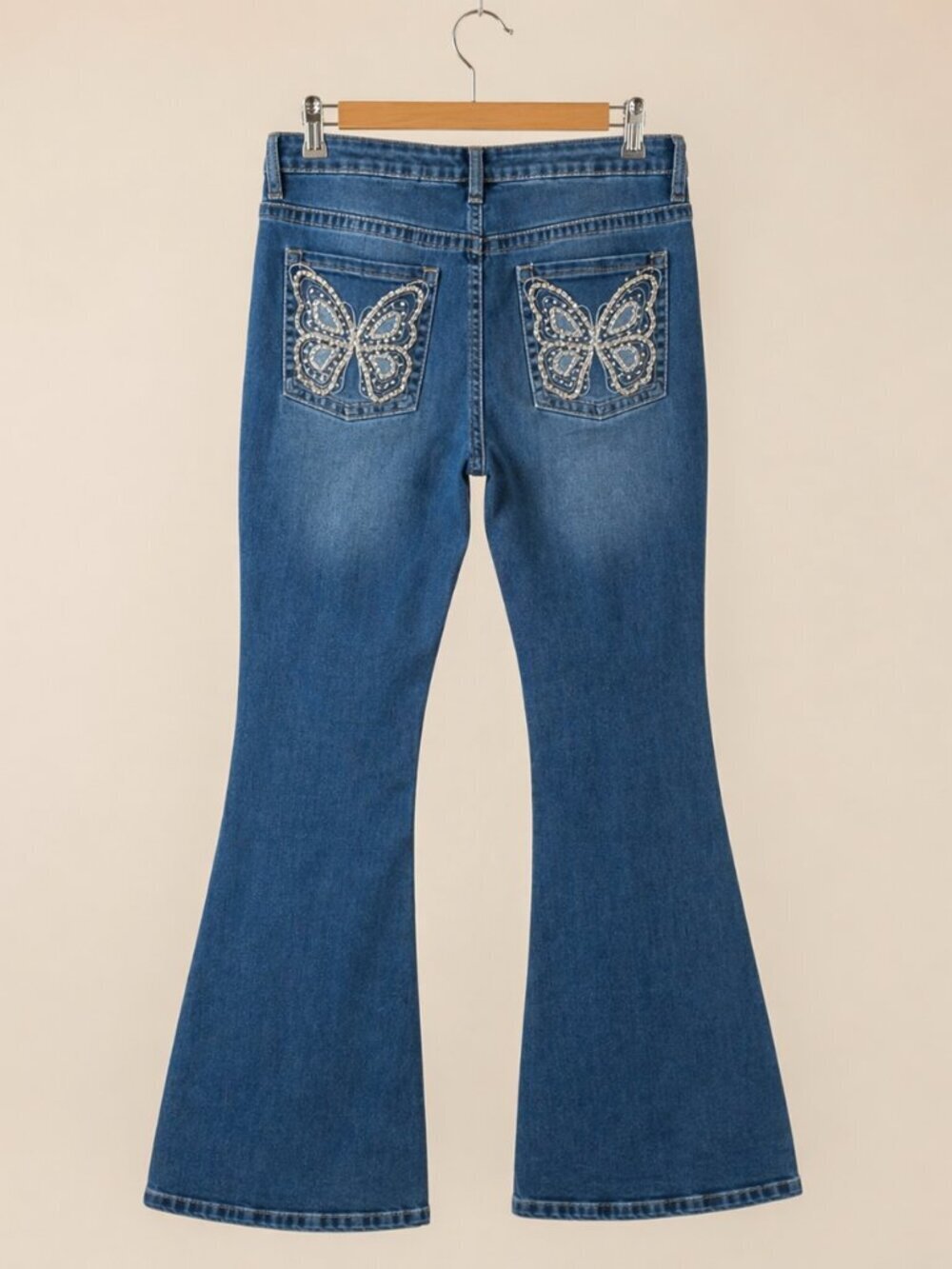 Rue21 Butterfly Rhinestone Flare Jeans Y2K Boho Festival Medium Wash 14